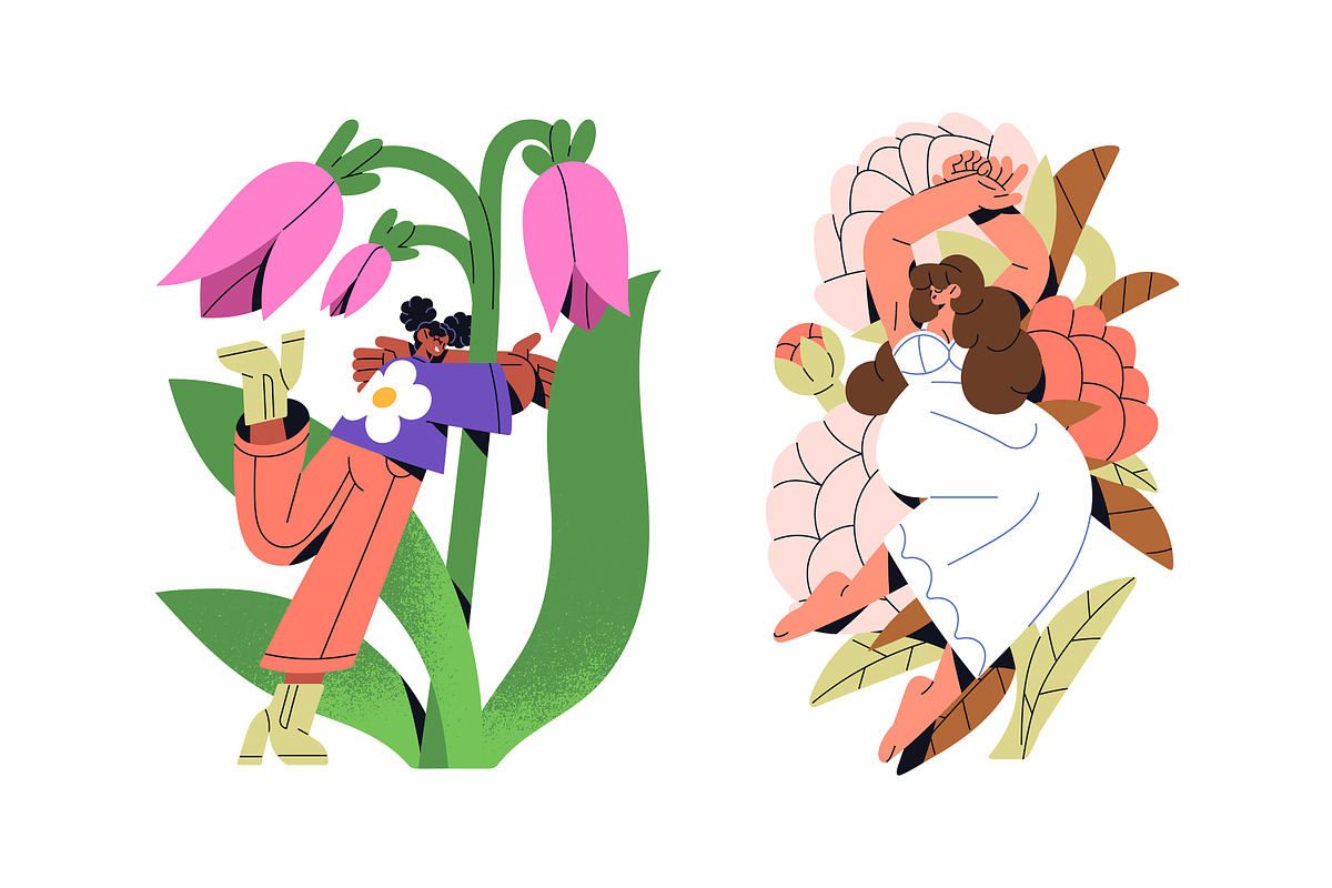 Tiny women with big flowers set, a Person Illustration by PaperTrident (Photo 2 of 5)
