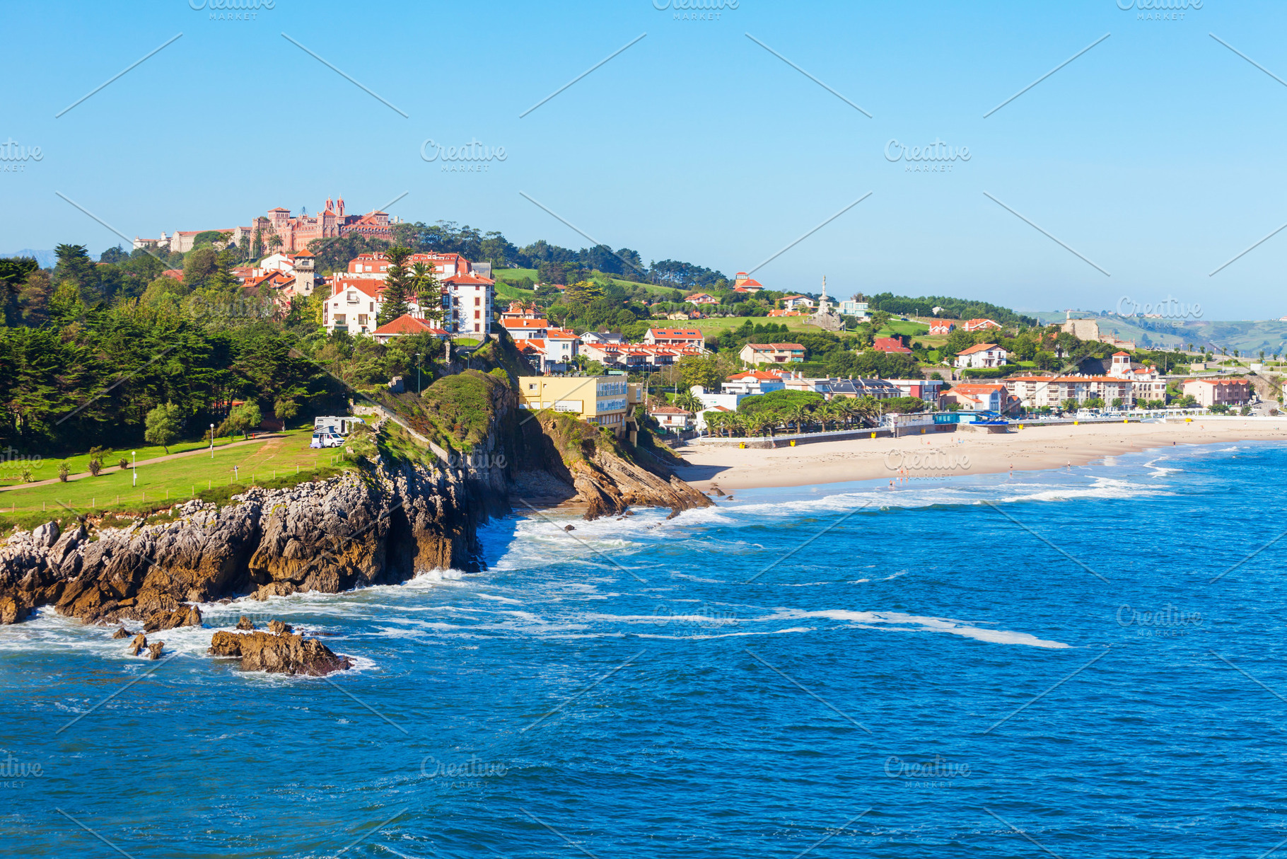 Comillas city beach aerial view, a Photo by saiko3p