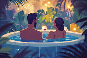 Couple enjoys a relaxing evening, a Photo by Pavel_design