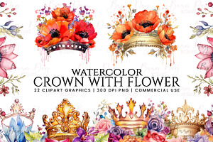 Watercolor Crown With Flower Clipart