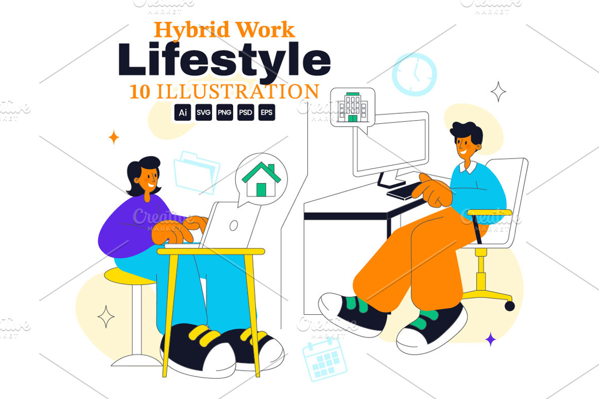 10 Hybrid Work Lifestyle Design, a Work Illustration by denayunebgt (Photo 1 of 4)