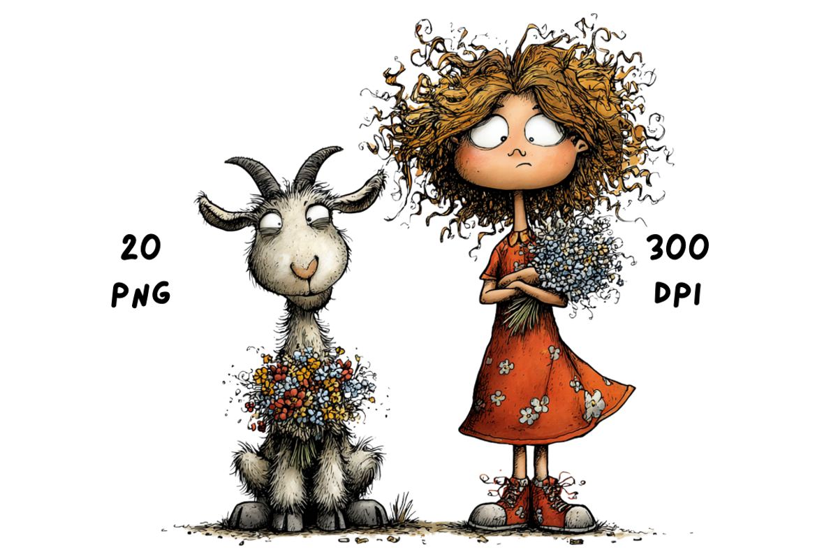 Whimsical Floral Girl and Baby Goat, an Animal Illustration by GiraffeCreative (Photo 14 of 20)