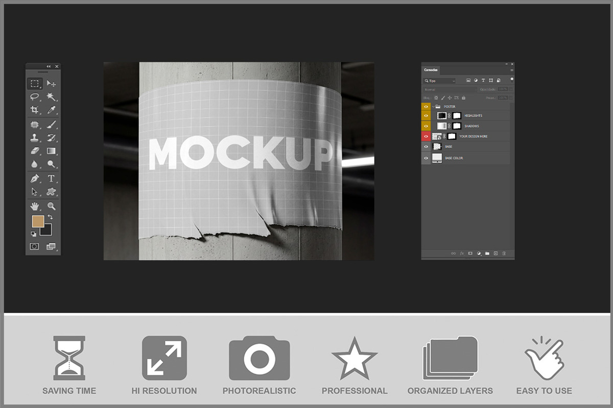 Large Poster Wrapped Around A Co PSD, a Product Mockup by Bruno's Shop