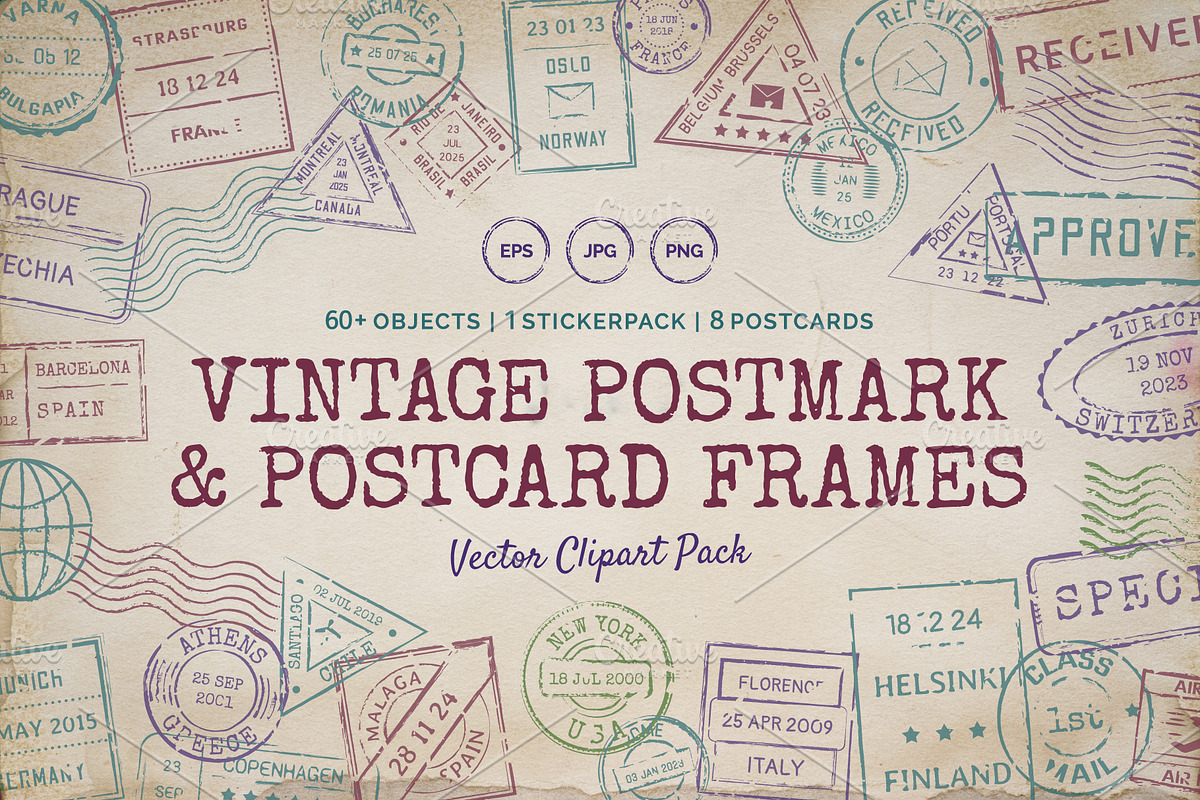 Vintage Postmark and Postcards Frame, an Object Graphic by 35lab