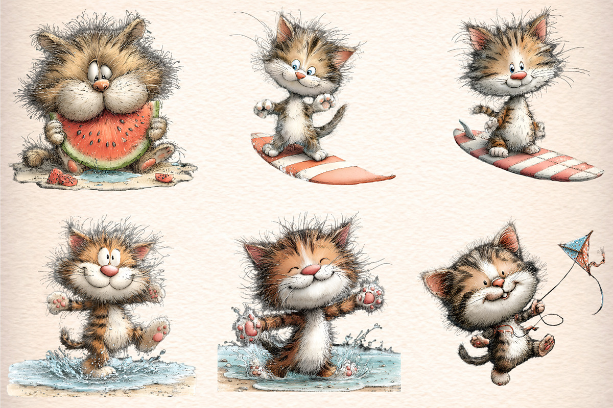 Whimsical Summer Cat Clipart, an Illustration by Digital Artistic99 (Photo 2 of 9)