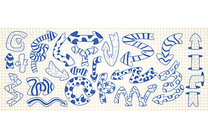 Doodle Set Of Blue Quirky Arrows On