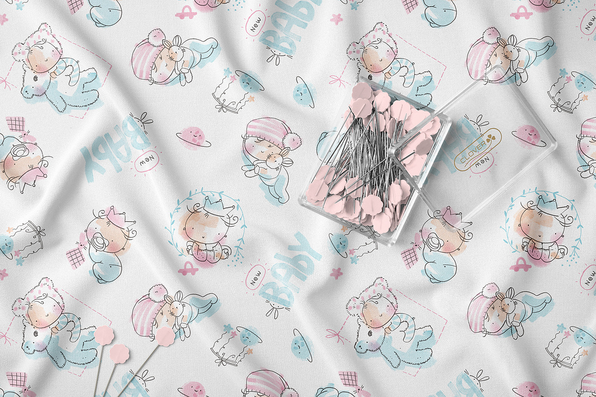 Cute Sleeping Baby Seamless Pattern, a Pattern Graphic by StudioGlouna (Photo 2 of 5)