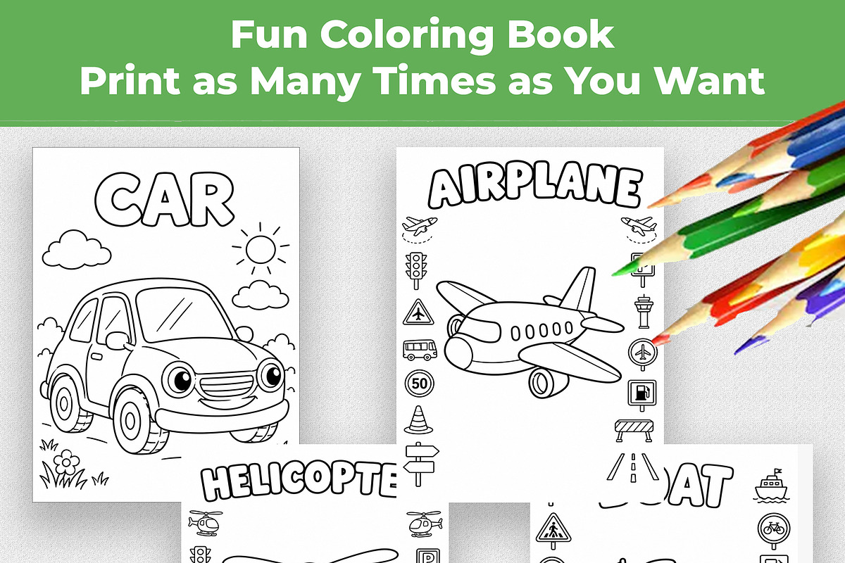 Transportation Coloring Book for Kid, an Education Illustration by Mohammad Sarfaraz (Photo 7 of 17)