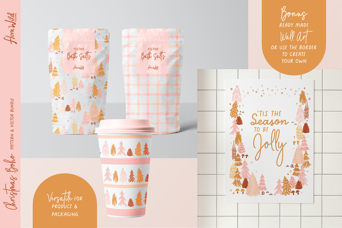 Christmas Boho Patterns and Vectors, a Pattern Graphic by Flora Wild Designs (Photo 3 of 5)