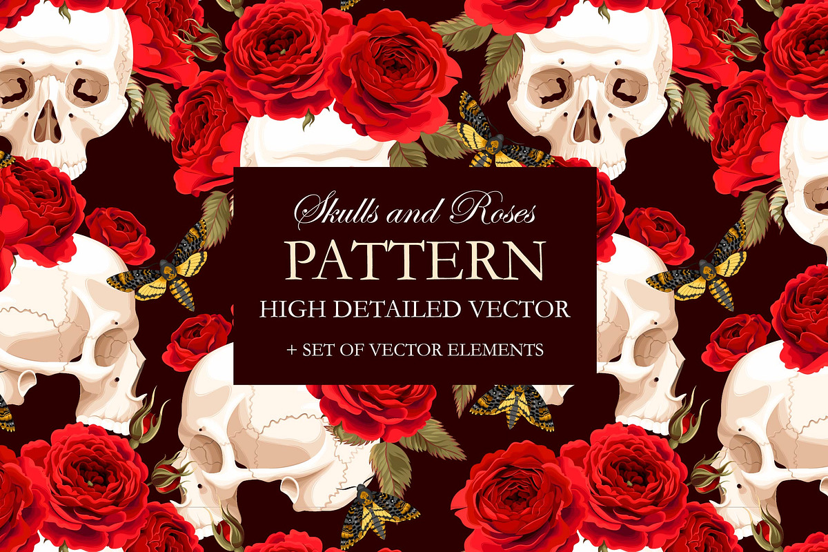 Pattern with Skulls and Roses, a Pattern Graphic by GreyLilac