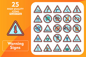 25 Warning Signs Line Filled Icons, an Icon by Pexelpy