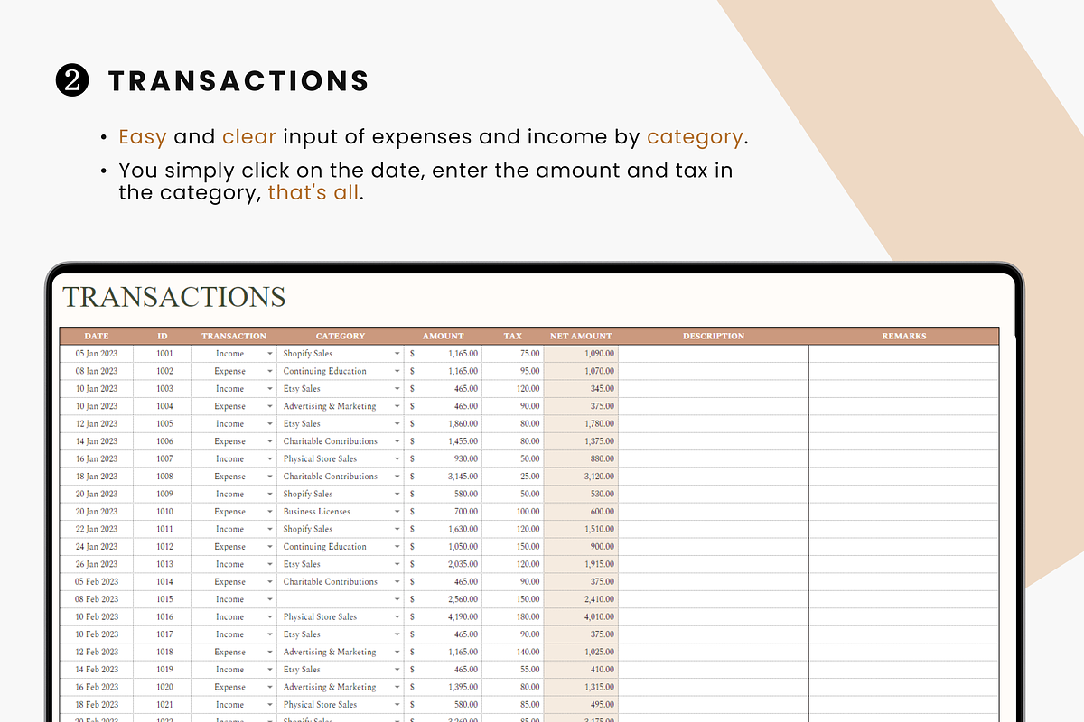 Bookkeeping Spreadsheet Template, a Templates & Theme by MondaySpark (Photo 4 of 8)