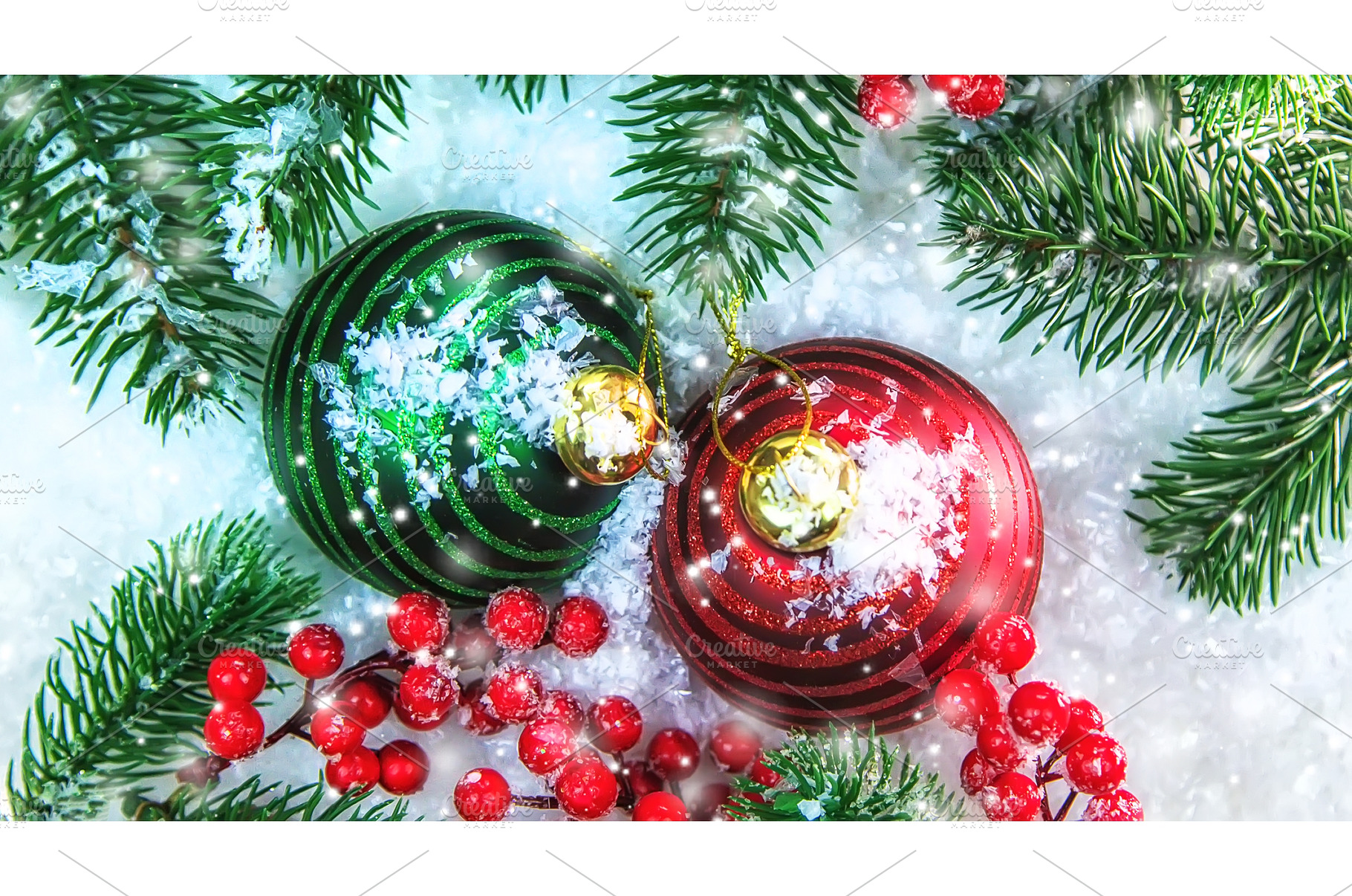 Christmas cards with snow and decor, a Holiday Photo by yanadjana