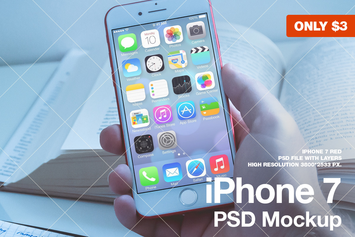 iPhone 7 RED PSD Mockup, an iPhone Mockup by StartMockups.com (Photo 2 of 2)