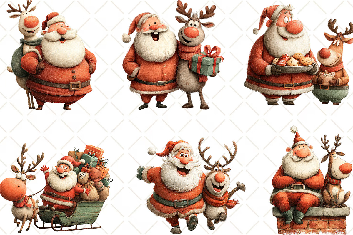 Santa And Reindeer Clipart, an Illustration by Black Bird Studio (Photo 6 of 6)