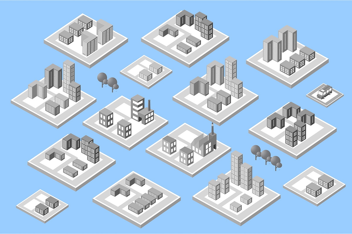 Isometric set city with skyscrapers, a Technology Illustration by AlexZeL (Photo 1 of 5)