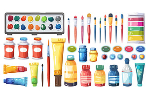Painting tools. Art supplies, paints, an Object Illustration by Valerie Bodnar