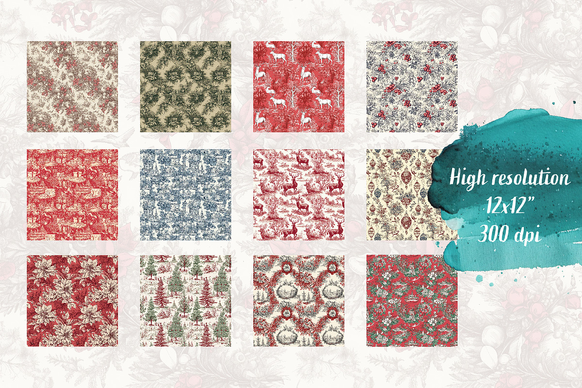 Vintage Christmas Toile Patterns, a Seasonal Illustration by Verdigris Studios (Photo 4 of 4)