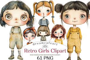 Retro Girls Clipart Bundle, an Illustration by DreamCafeArt