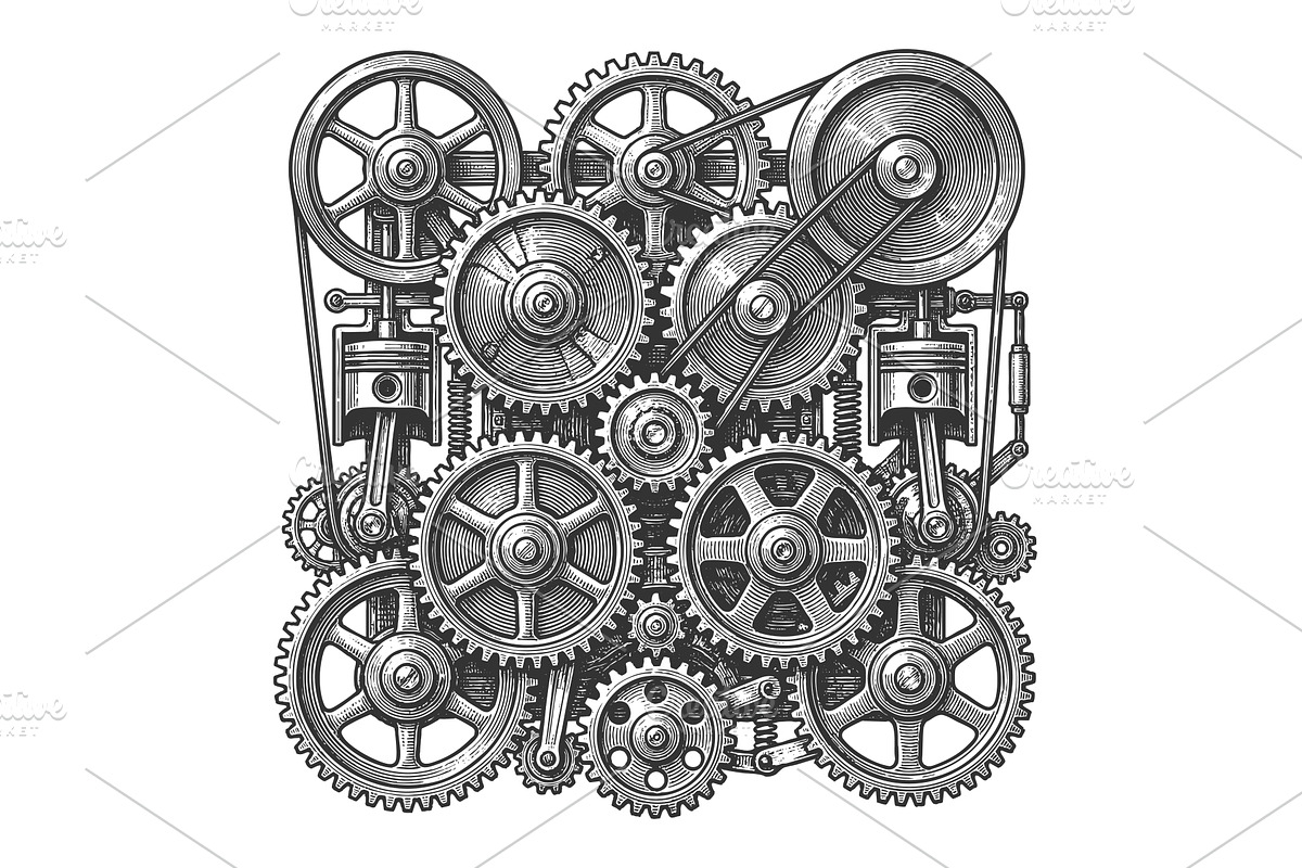 Complex Gear Mechanism Cogs and, a Technology Illustration by AlexArt