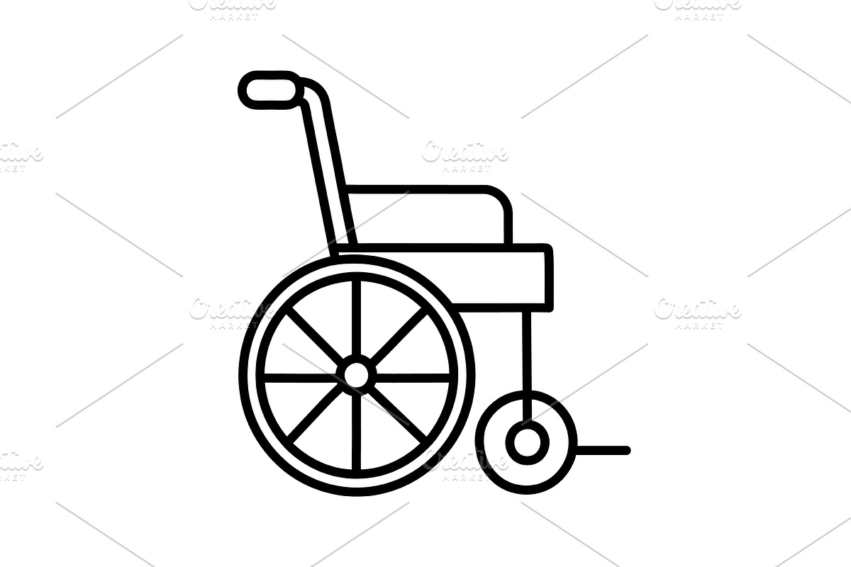 Wheelchair minimalist line art icon, an Object Illustration by Elen_Art