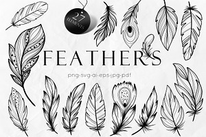 Elegant Feathers Line Art SVG