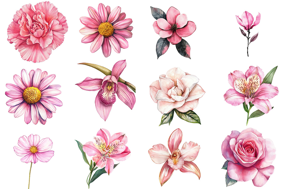 Watercolor Preppy Floral Clipart, an Illustration by Watercolor design (Photo 2 of 5)
