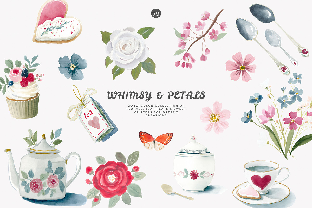 whimsical tea party clipart set, a Decorative Illustration by Patishop Art (Photo 2 of 10)