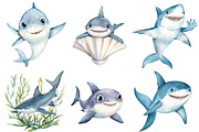 Watercolor Sharks Clipart PNG, an Illustration by SinaCreation (Thumbnail 2 of 5)