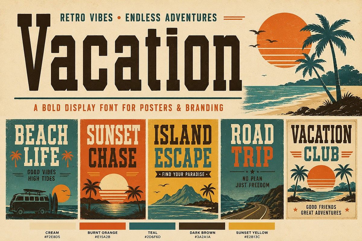Vacation, a Serif Font by Wow Magic (Photo 1 of 9)