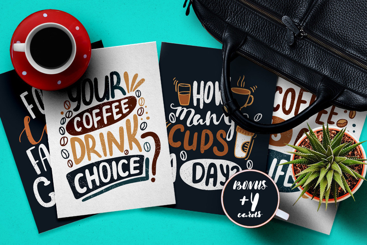 Handdrawn Coffee Quotes. Lettering., a Card Template by Wewhitelist (Photo 1 of 8)