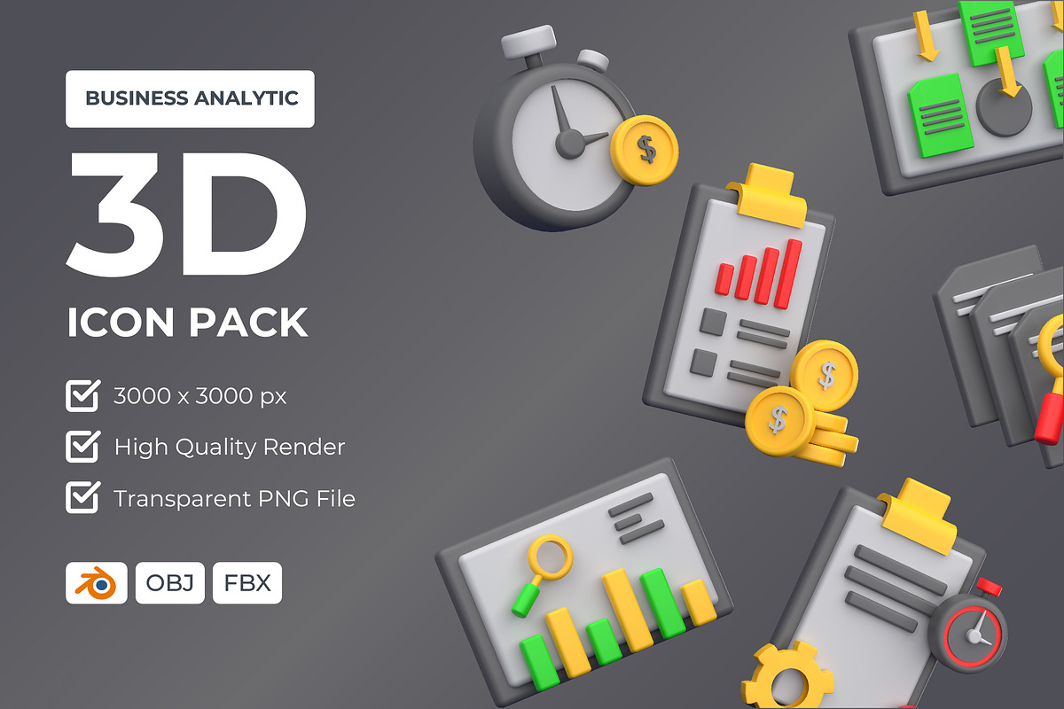 Business Analytic 3D Icon Pack, an Object 3D Model by Rishsketch