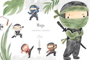 NINJA. Watercolor clipart, an Illustration by OlliArtDesign