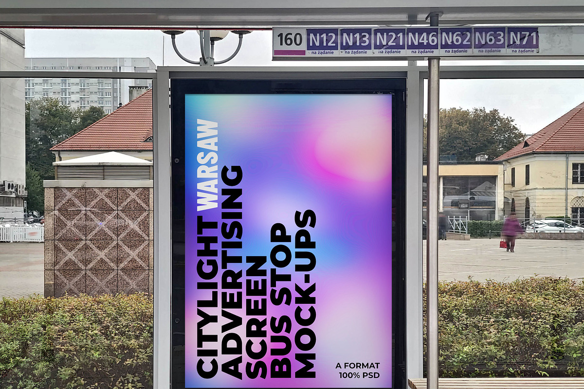 Warsaw Citylight Ad Bus Stop 12 v2, an Advertising Mockup by Graphic Shelter (Photo 3 of 8)