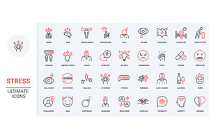 Stress symptoms mental problem icons, an Object Illustration by Lemberg Vector