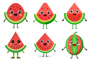 Cute Watermelon Characters, an Object Graphic by Billah Hub