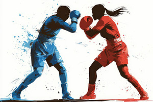 Female and male boxers facing off in, a Sports & Recreation Photo by Pixeness Studio
