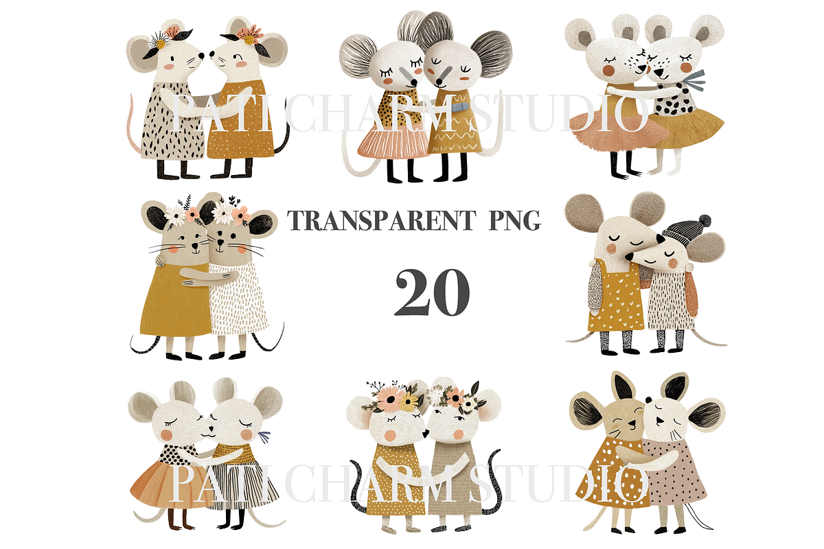 20 Sister Mouse Clipart PNGs, an Animal Illustration by Pati Charm Studio (Photo 3 of 8)