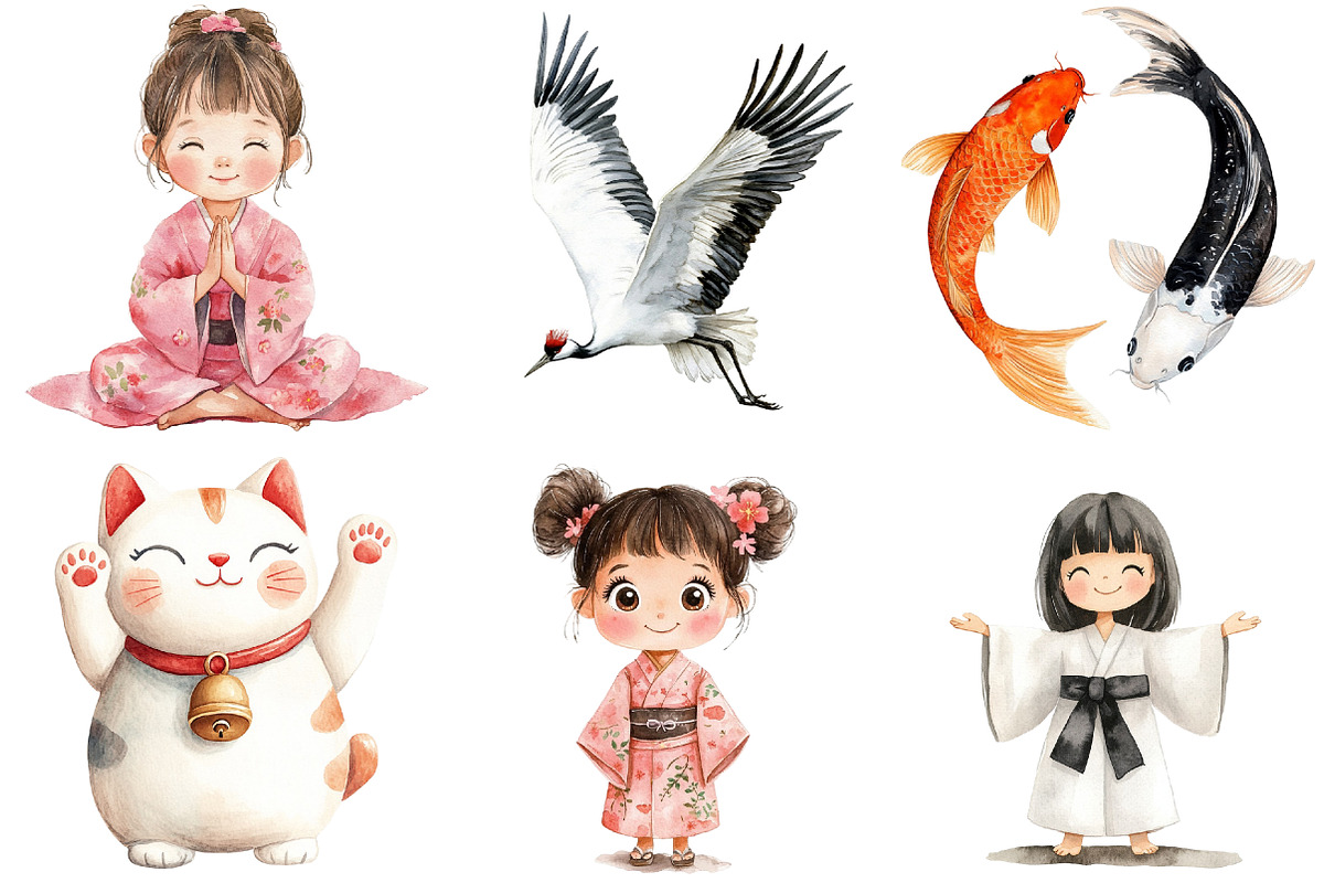 Japanese Watercolor Clipart Bundle, an Illustration by CitraGraphics (Photo 4 of 5)