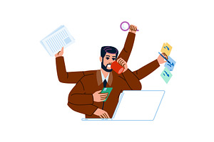 Busy multitasking businessman, a Technology Illustration by pikepicture