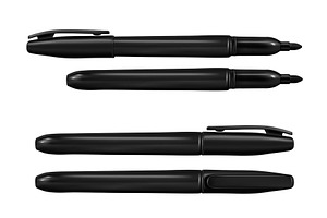Set of black thin permanent marker