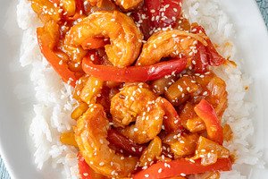 Sweet sour prawns with pineapple, a Food & Drink Photo by Alexander Prokopenko