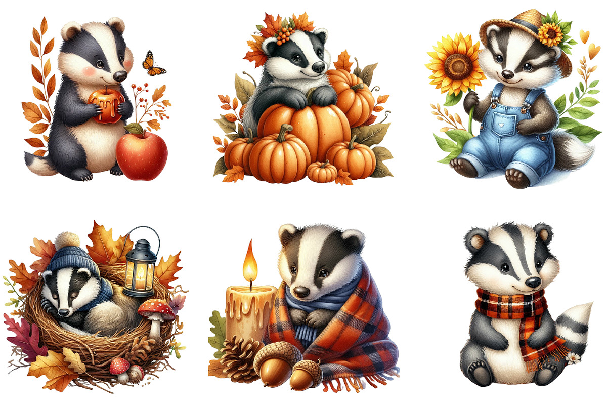Cute Autumn Badger Sublimation, an Illustration by DreamArtGraphic (Photo 3 of 4)