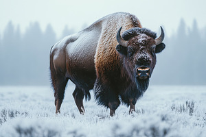 Majestic Bison in Snowy Winter Lands, an Animal Photo by Pixeness Studio