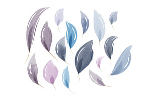 Watercolor leaves set in cool gentle, an Illustration by okskukuruza