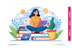 An illustration of a woman sitting o, an Illustration by Tanuart