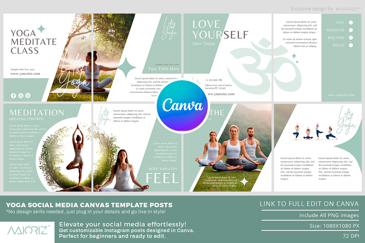 Yoga Canva Template Carousel Post, a Social Media Template by Maioriz Shop (Photo 1 of 2)