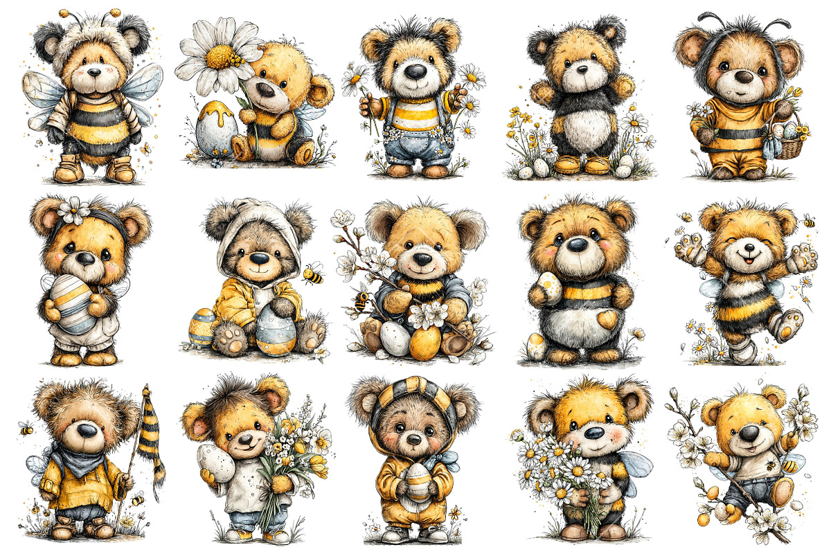 Whimsical Easter Bee Teddy Bear Clip, an Illustration by OK Design (Photo 3 of 6)