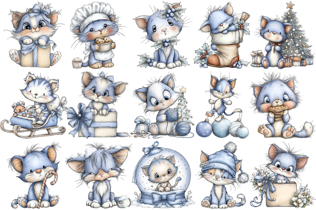 Christmas Cat Clipart Bundle, an Illustration by Pixels.Craft (Photo 5 of 6)