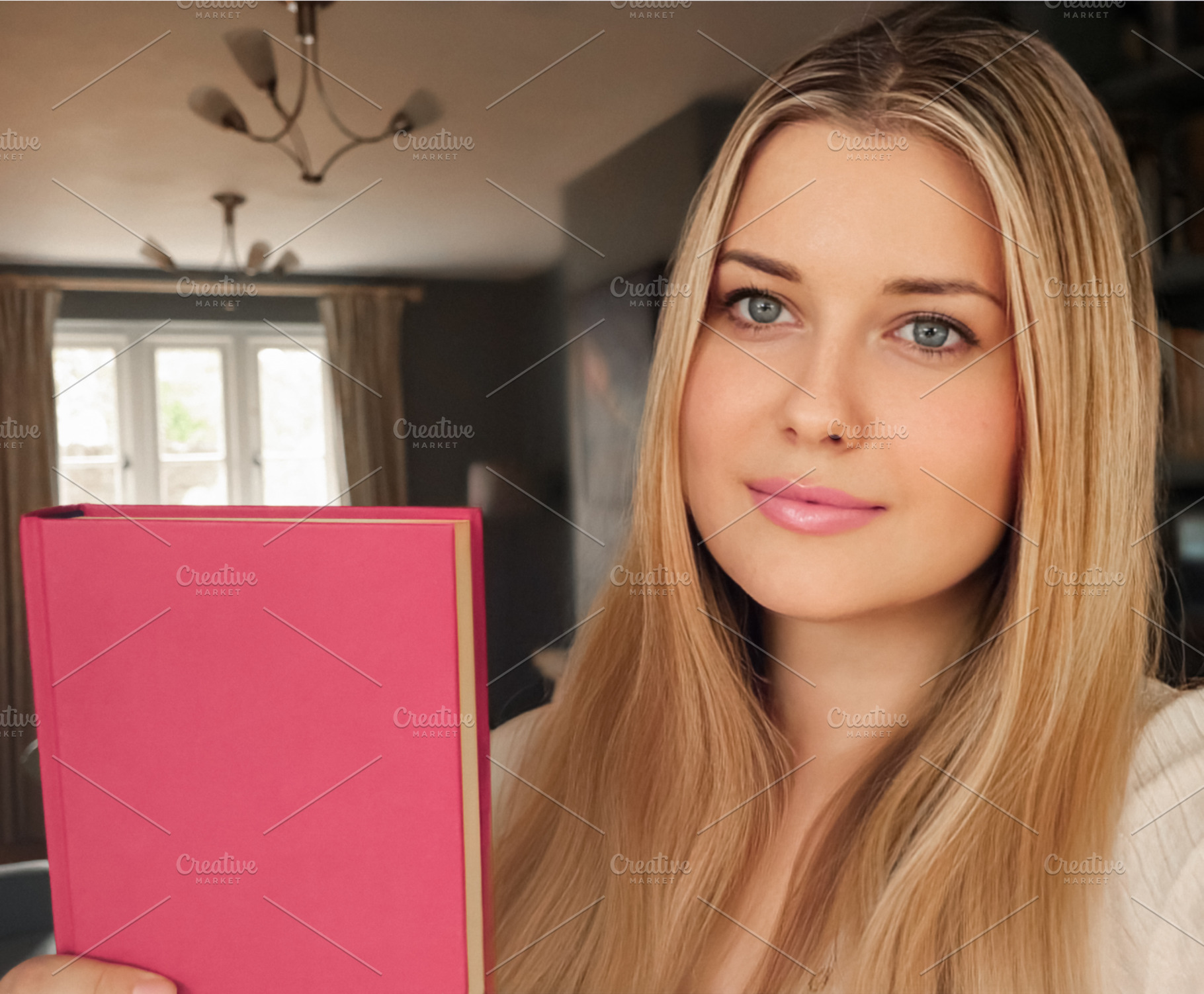 Young woman with blonde hair and blue eyes presenting a vibrant, a Person Photo by Studio ANNA
